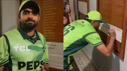 Babar Azam instructed on ‘wickets’ spelling in Rawalpindi honours board.