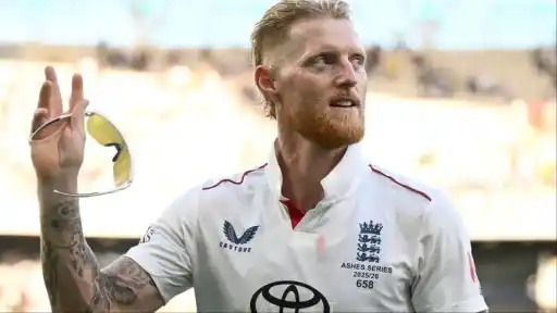 Ben Stokes celebrates 5/23 during opening Ashes 2025/26 Test in Perth.