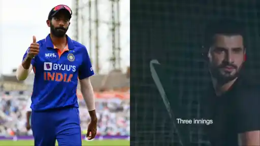 Sahibzada Farhan mocks hitting sixes to Jasprit Bumrah.
