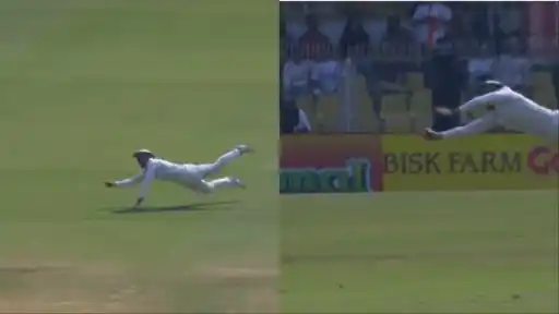 Aiden Markram's one-handed spectacular catch sends back Nitish Reddy. 
