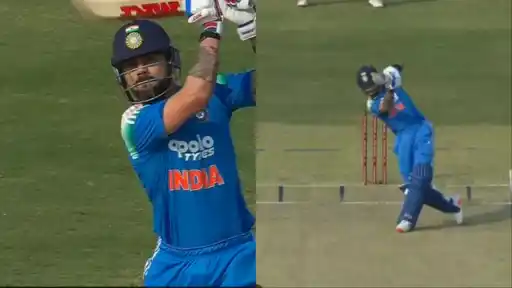 Virat Kohli smashes splendid six Off Ottneil Baartman. 