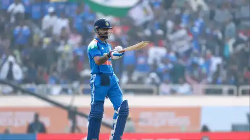 Virat Kohli smashes splendid six Off Ottneil Baartman. 
