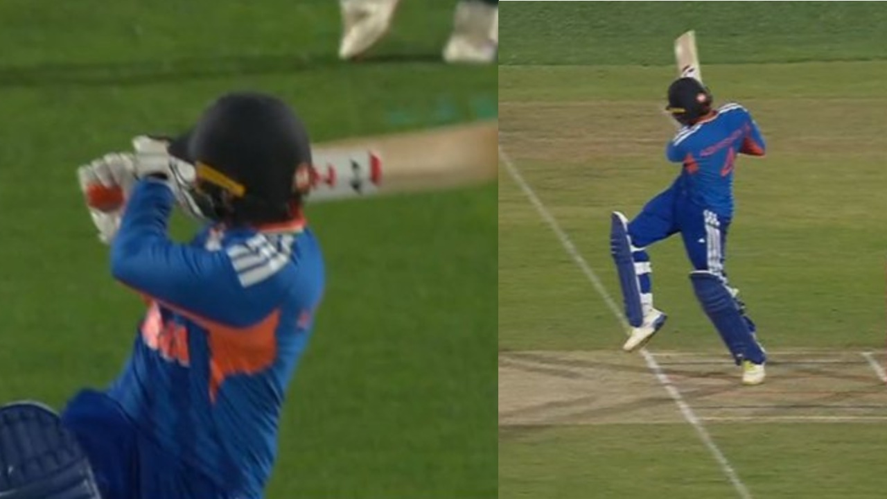 Abhishek Sharma smashes Lungi Ngidi for first-ball six. 