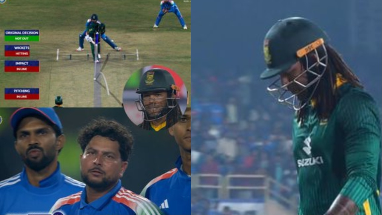 Kuldeep Yadav traps Tony de Zorzi LBW. 