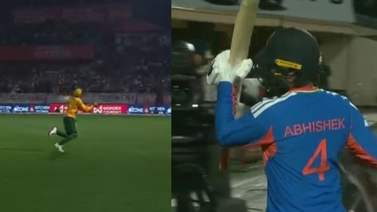 South Africa captain Aiden Markram took an excellent catch to dismiss Abhishek Sharma in the third T20I against India in Dharamsala on Sunday