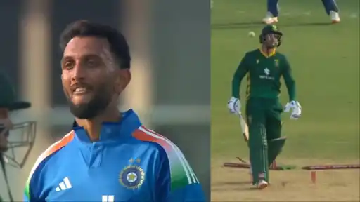 Prasidh Krishna's toe-crashing yorker dismisses centurion Quinton de Kock. 