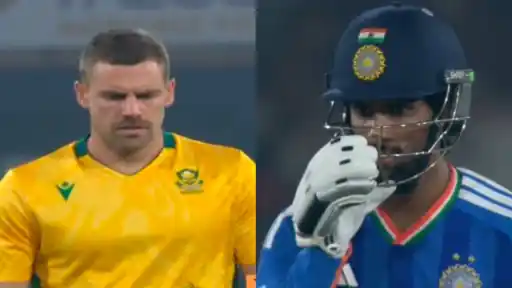 Tilak Verma smashes Anrich Nortje six out of stadium.