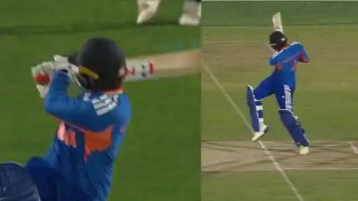 Abhishek Sharma smashes Lungi Ngidi for first-ball six. 
