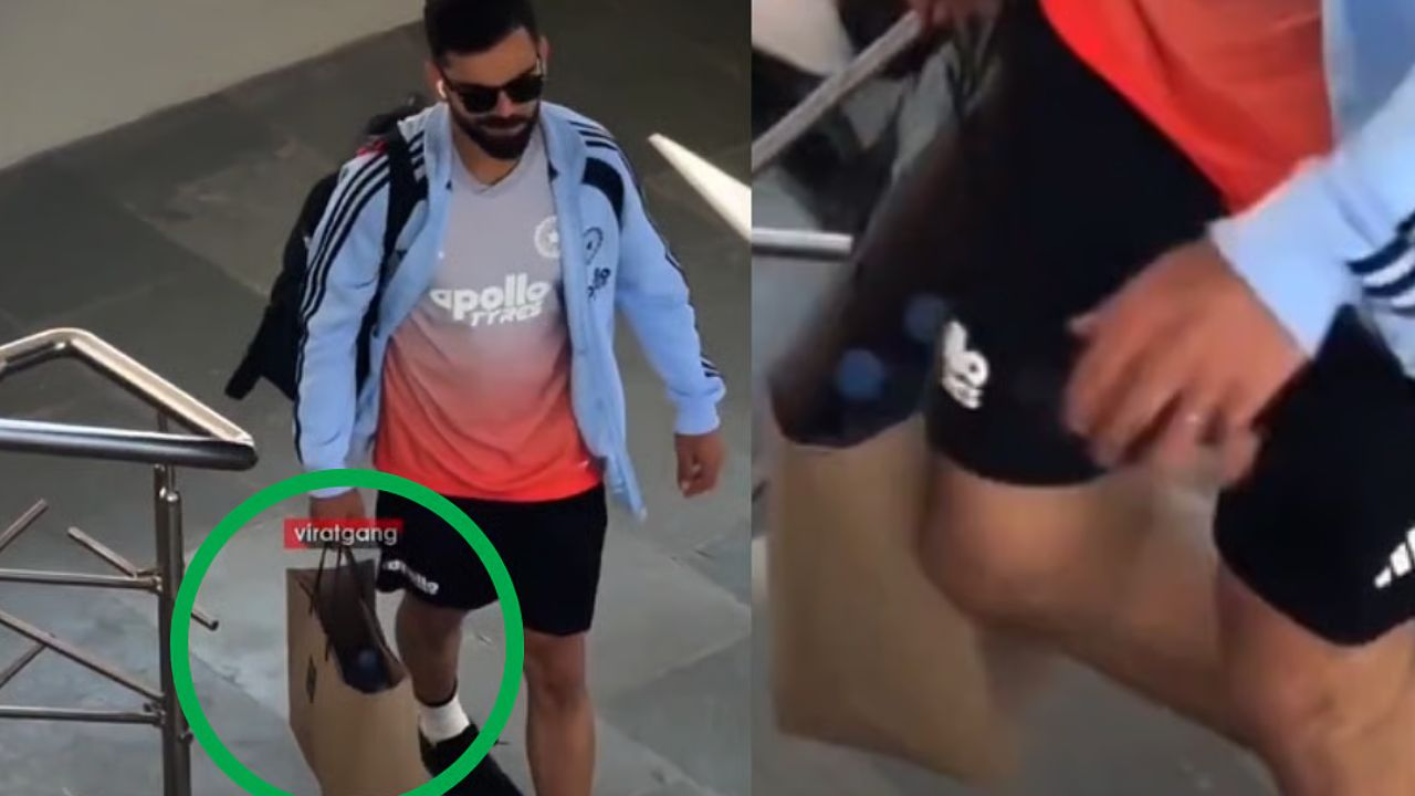 Kohli was again seen carrying his own water bottles when the Indian team arrived for their training session on Saturday.