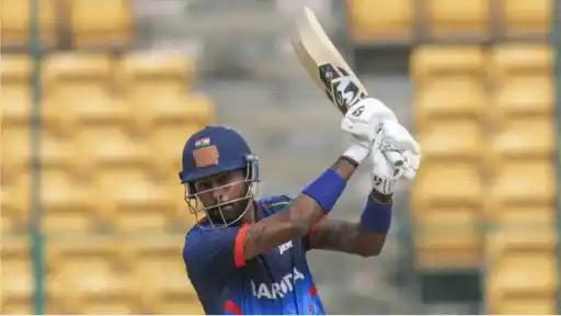Hardik Pandya celebrates 19-ball 50 vs Chandigarh