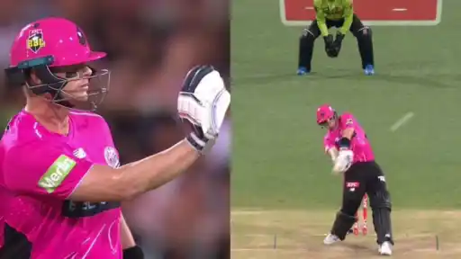 Steve Smith smashes Nathan McAndrew for 107-meter six. 
