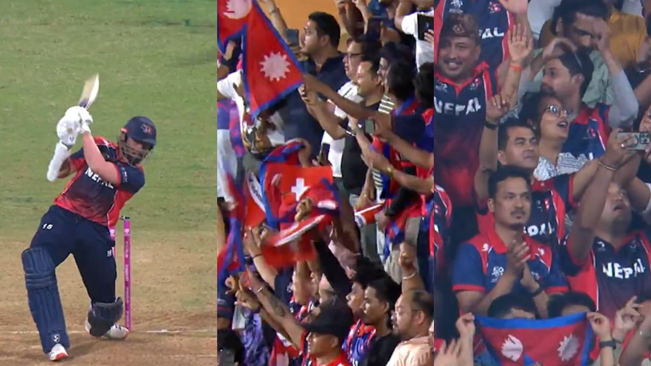 Fans celebrate Nepal’s historic first T20 World Cup win against Scotland at Wankhede