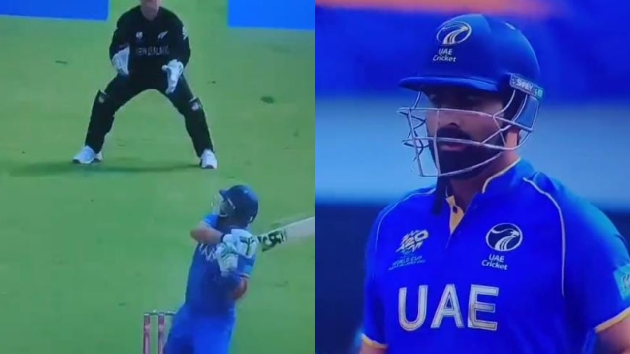 Mohammad Waseem smartly upper cuts Jacob Duffy for six