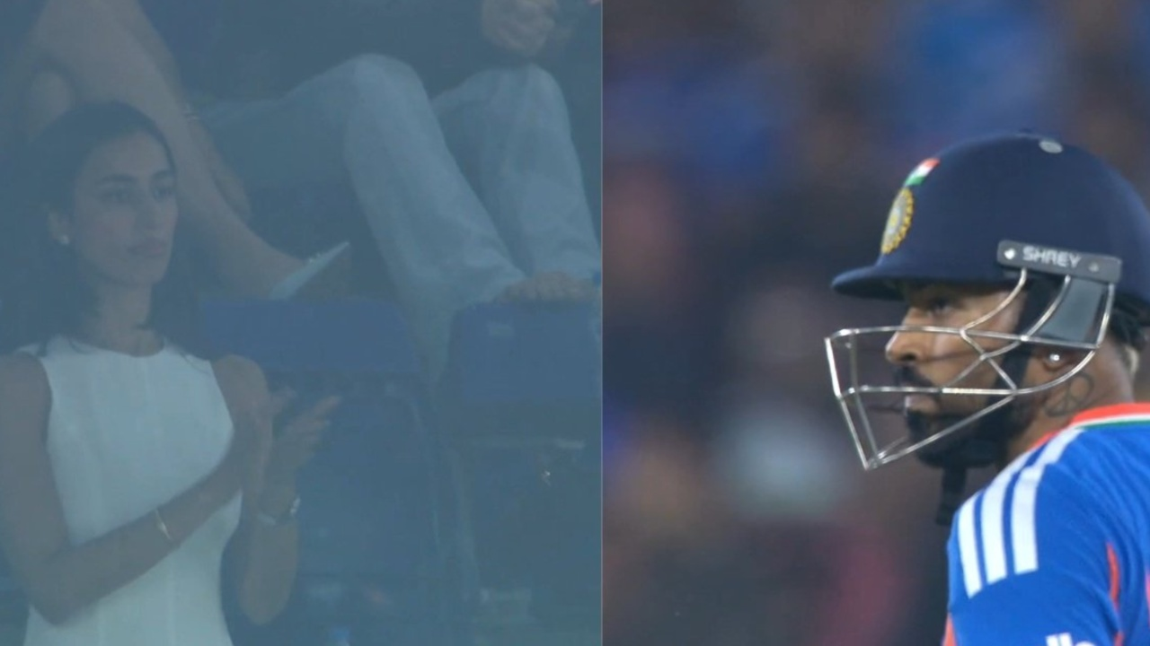 Mahieka Sharma claps after Hardik Pandya's dismissal