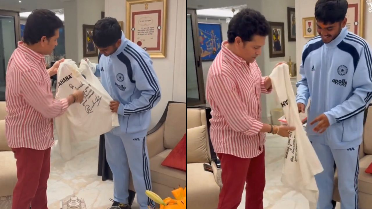 Sachin Tendulkar gifts his iconic Test jersey to U-19 captain Ayush Mhatre after World Cup 2026 win