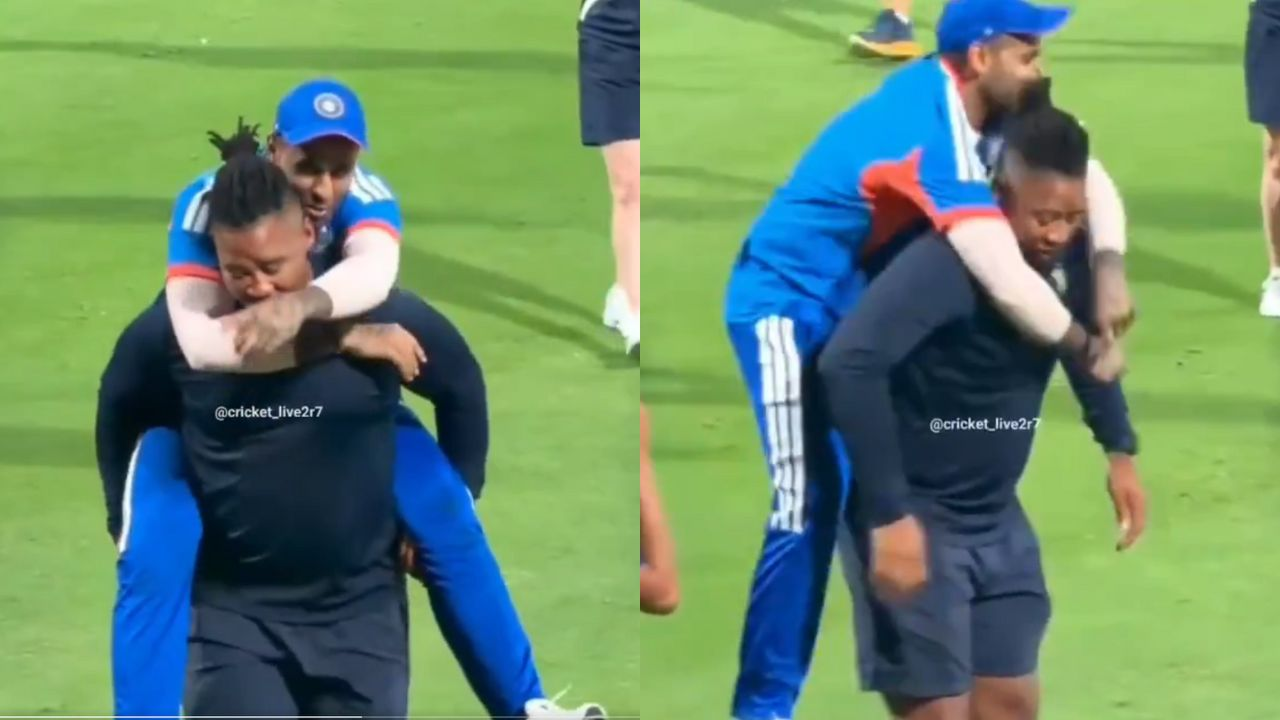 SuryaKumar Yadav was seen enjoying a light moment with a member of the South Africa support staff.