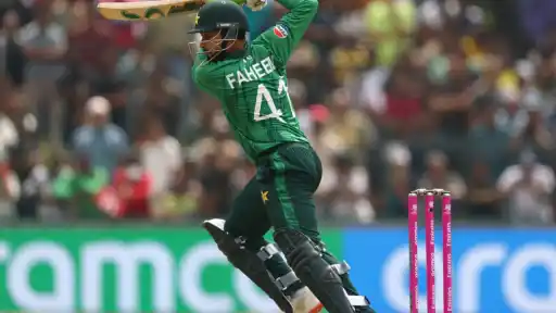 Faheem Ashraf smashes Logan van Beek for 24 runs