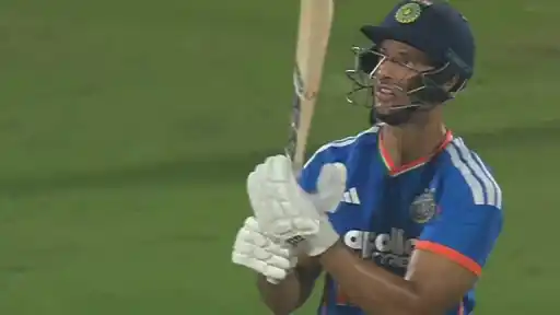 Shivam Dube smashes 107-meter six against Bernard Scholtz