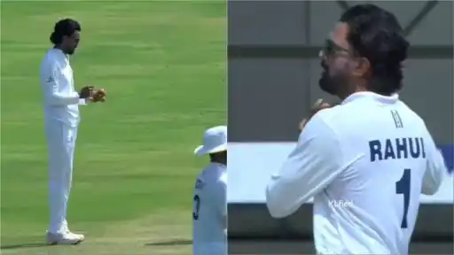 KL Rahul rolls arms with ball during Ranji Trophy 2025/26 final.