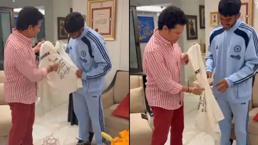 Sachin Tendulkar gifts his iconic Test jersey to U-19 captain Ayush Mhatre after World Cup 2026 win