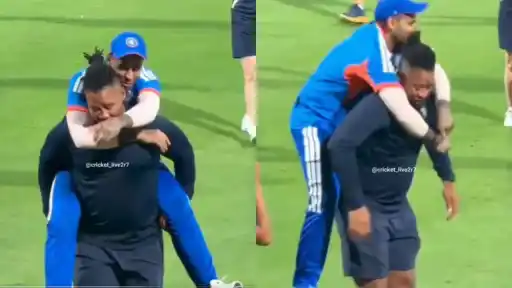 SuryaKumar Yadav was seen enjoying a light moment with a member of the South Africa support staff.