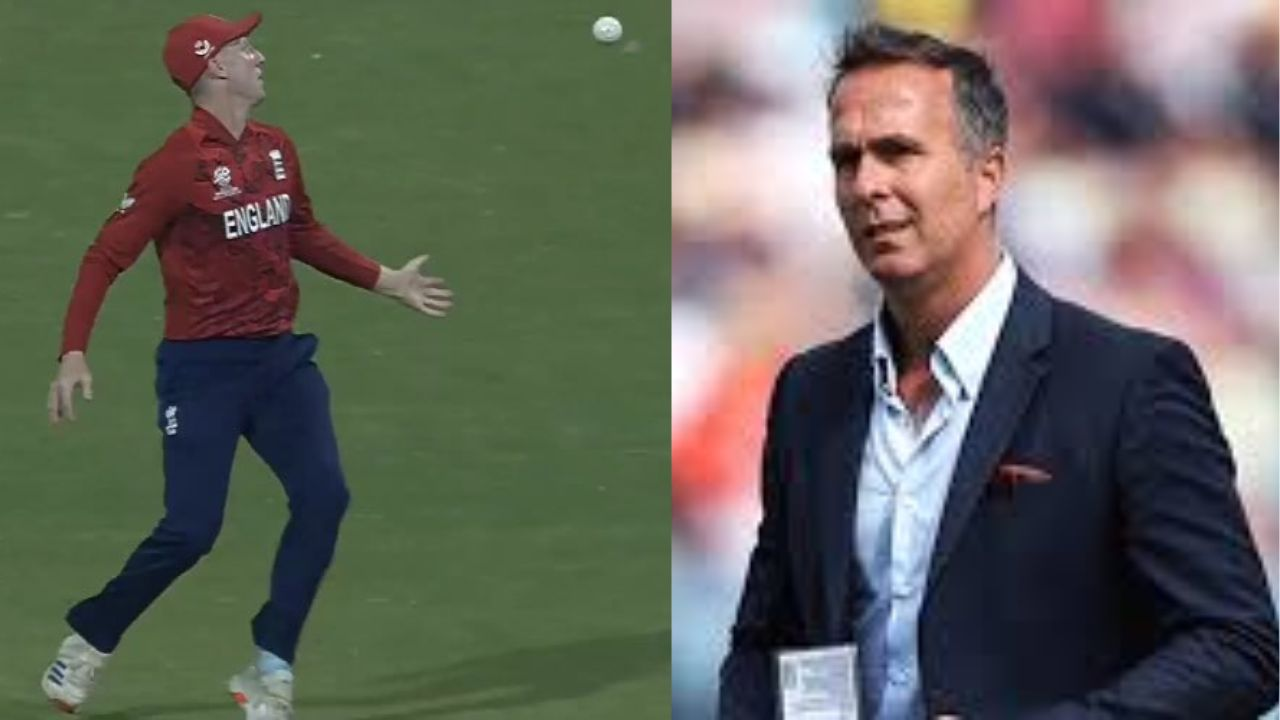 Michael Vaughan reacts after English fielding chaos