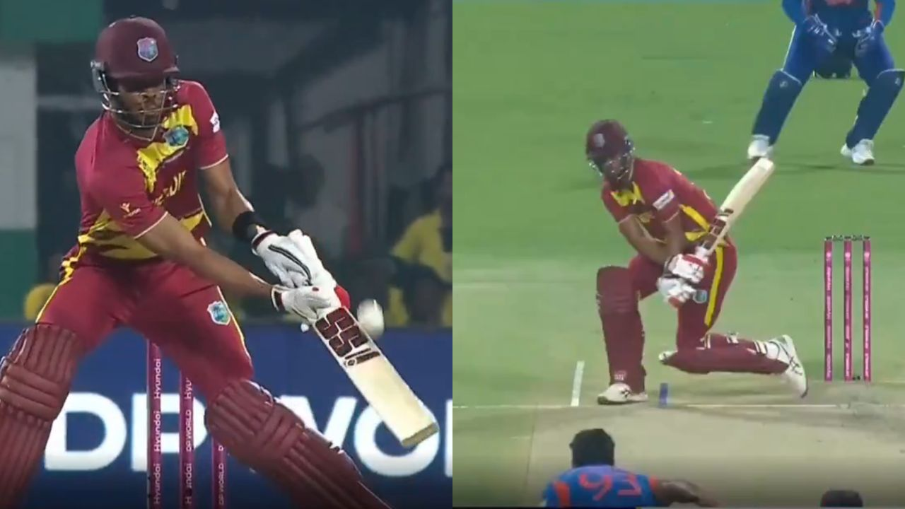 Roston Chase nails a stunning scoop shot against Bumrah at Eden Gardens in the IND vs WI Super 8 match
