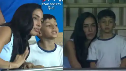 Hardik Pandya's son Agastya spotted with Maheika Sharma in IND vs ENG Semi-Final 2