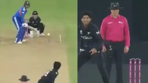 Rachin Ravindra celebrates after taking Abhishek Sharma’s wicket in IND vs NZ T20 World Cup 2026 Final