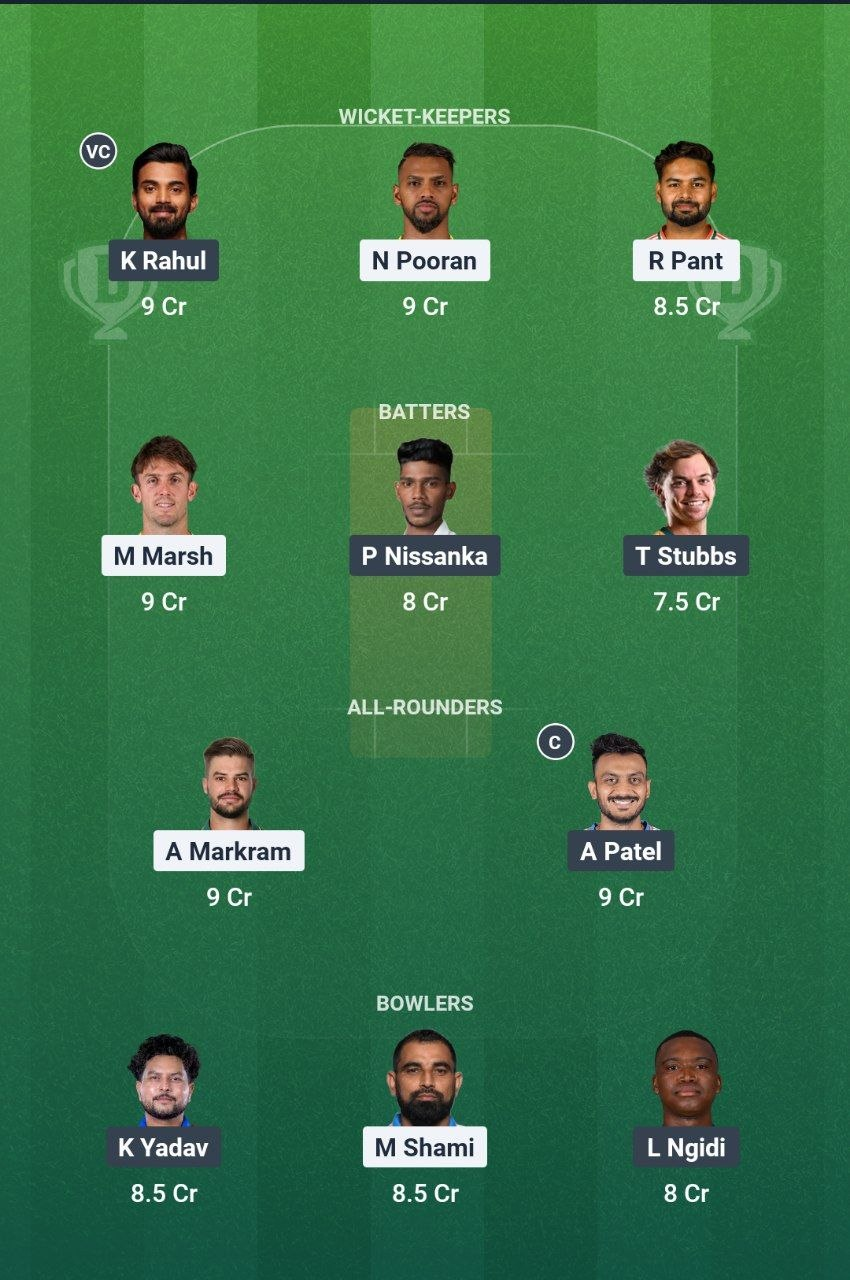 LSG vs DC Dream11 Team