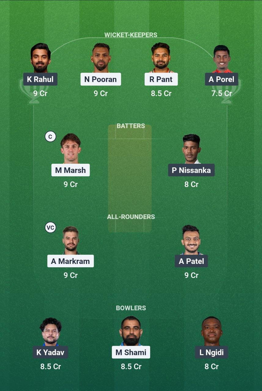 LSG vs DC Dream11 Team