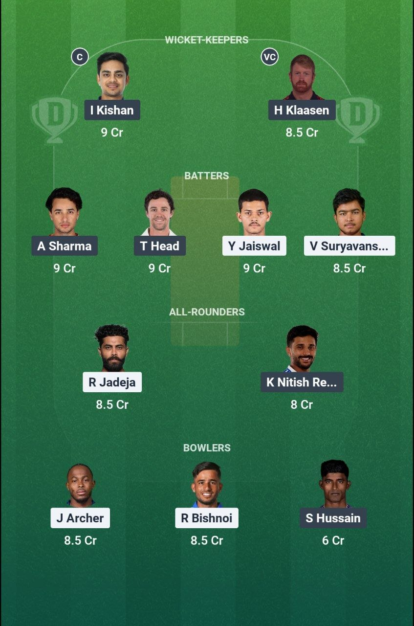 RR vs SRH Dream11 Prediction