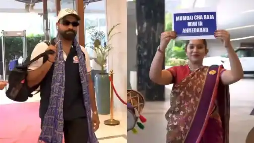 Rohit Sharma receives a warm welcome at Ahmedabad