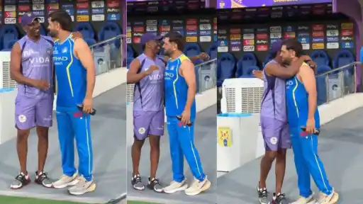 MS Dhoni and Dwayne Bravo share warm hug