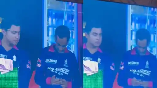 Rajasthan Royals (RR) support staff member was seen using a mobile phone