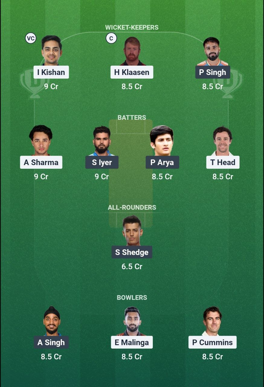 SRH vs PBKS Dream11 Prediction