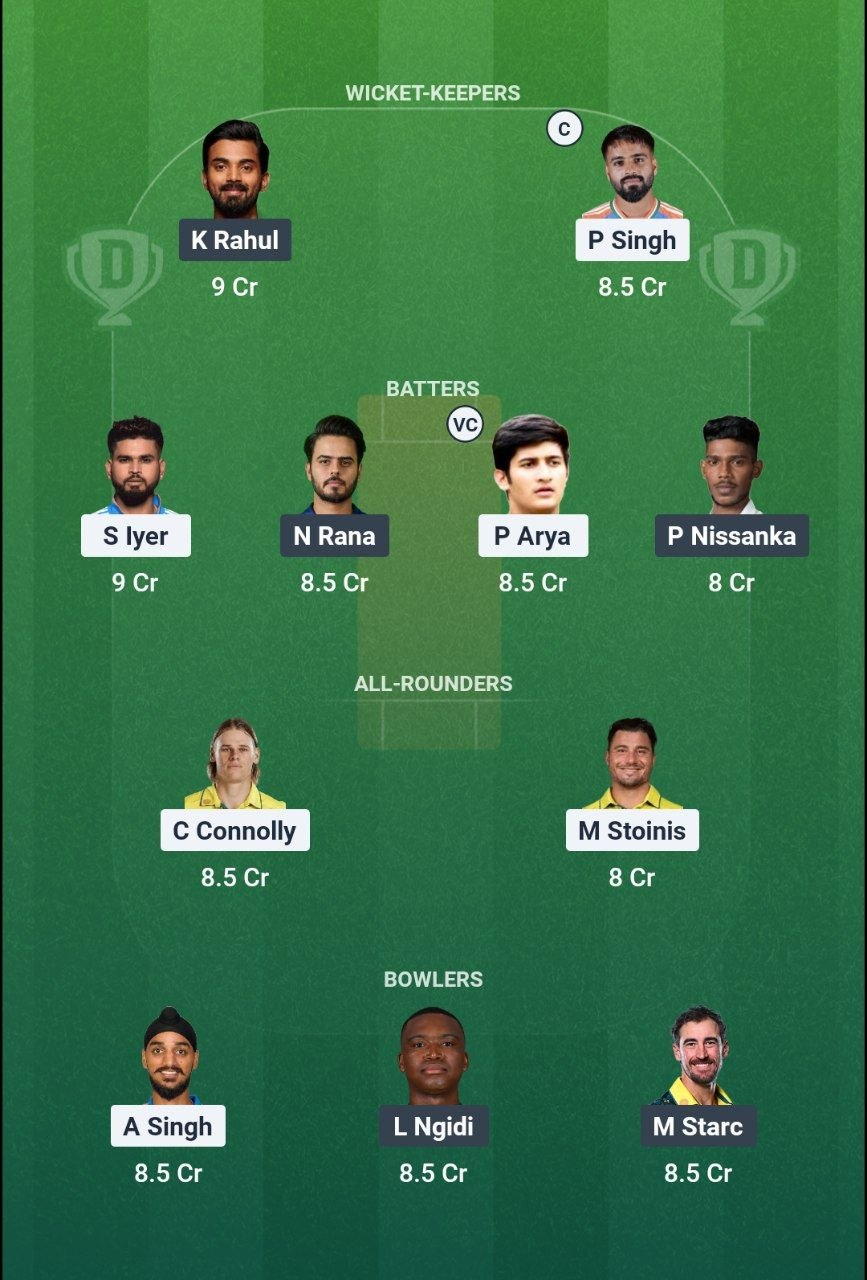 PBKS vs DC Match 55 Dream11 Team 1