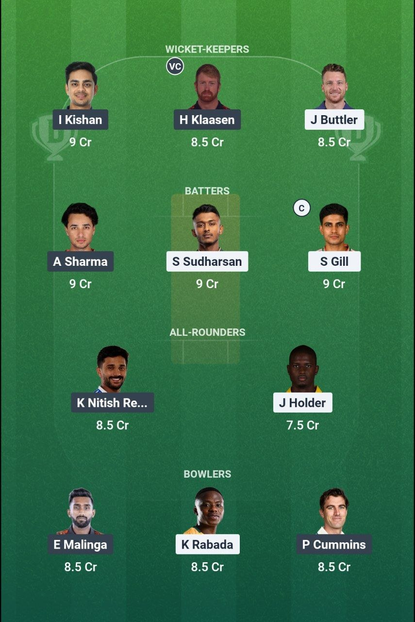 GT vs SRH Match 56 Dream11 Team