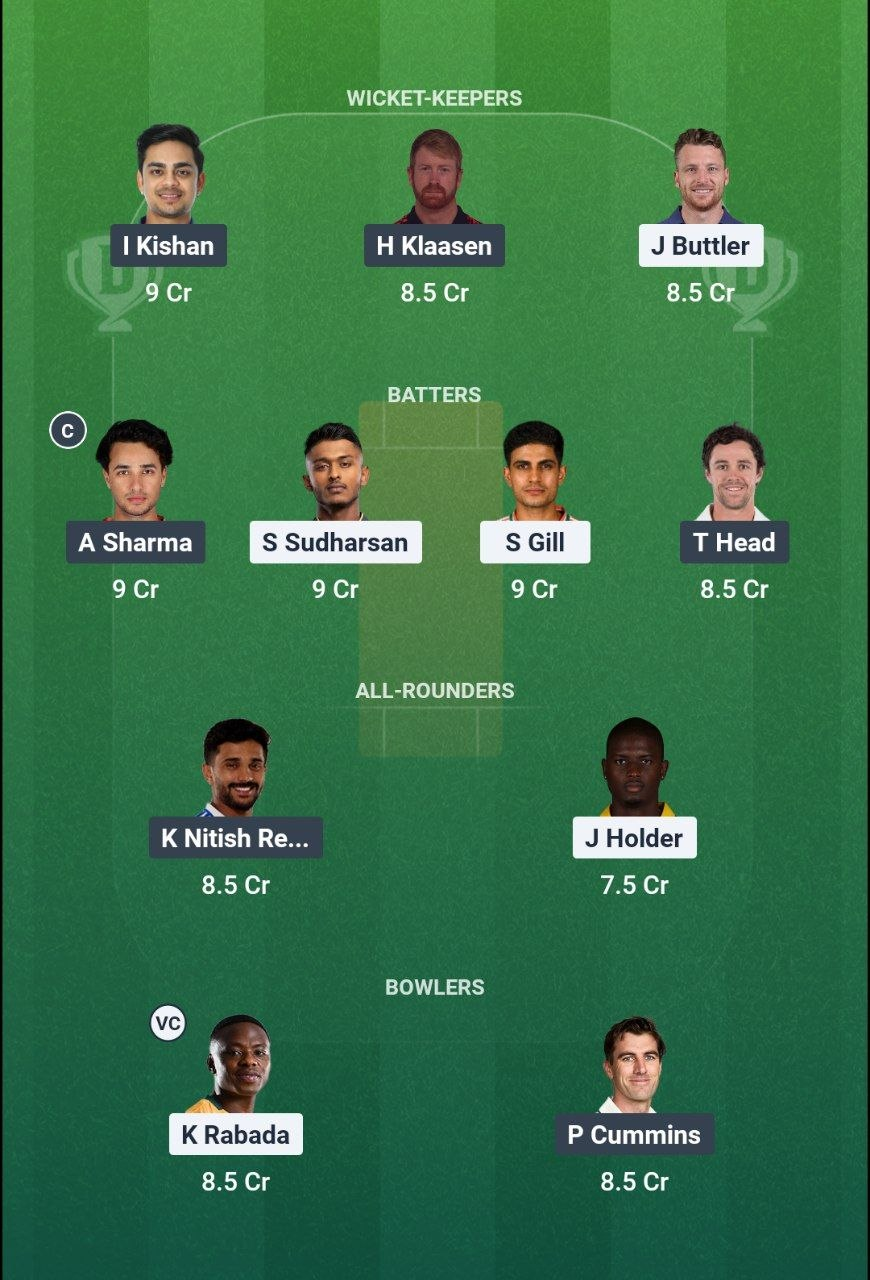GT vs SRH Match 56 Dream11 Team