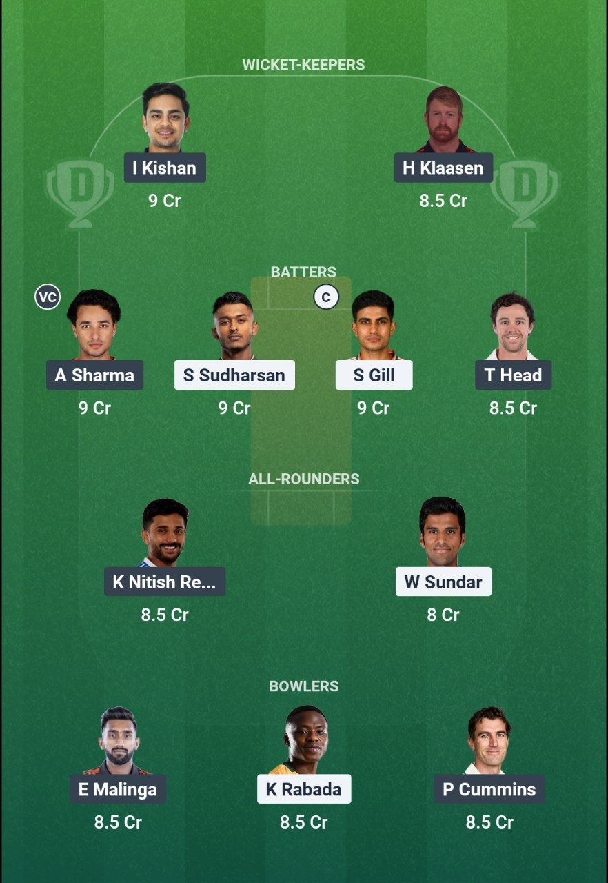 GT vs SRH Dream11 Team