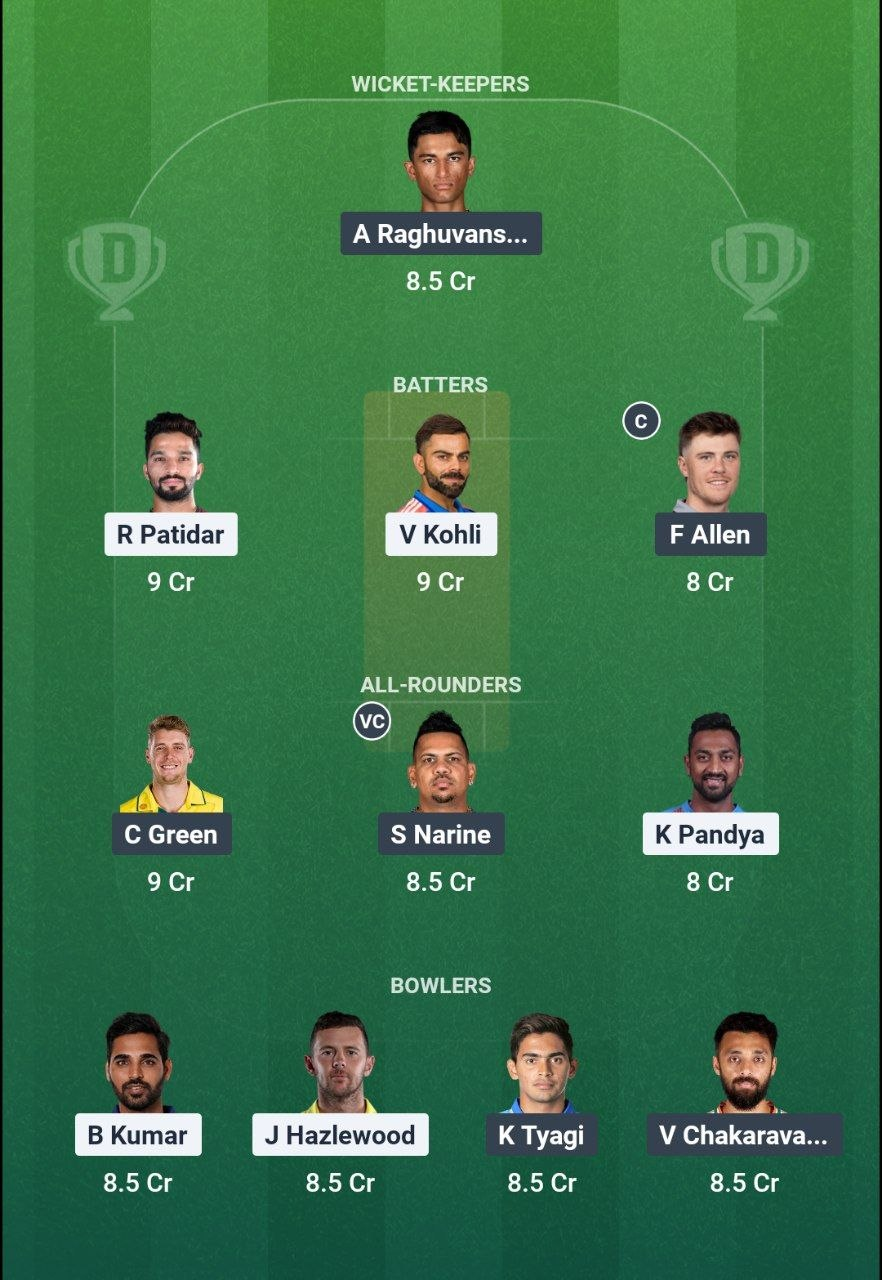 RCB vs KKR Match 57 Dream11 Team