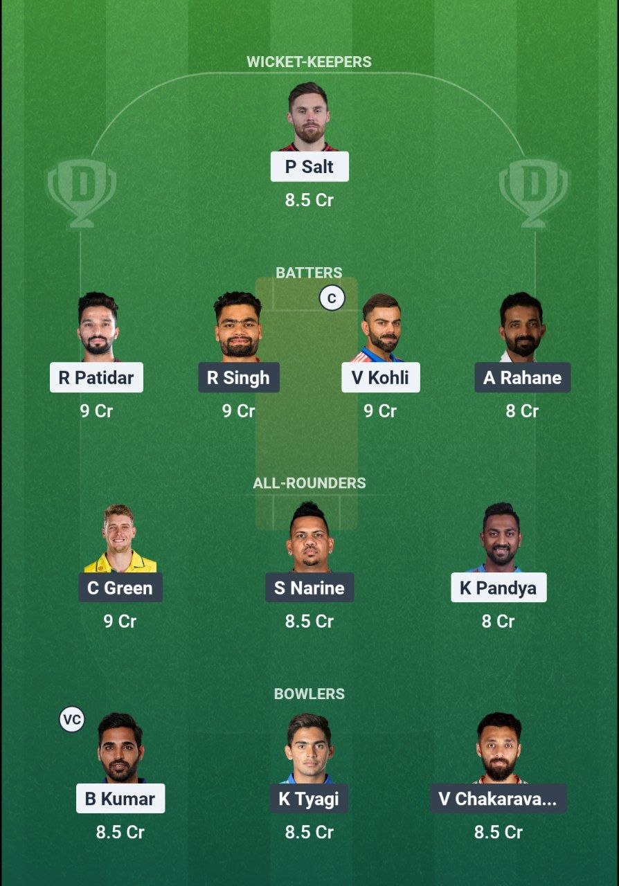 RCB vs KKR Match 57 Dream11 Team