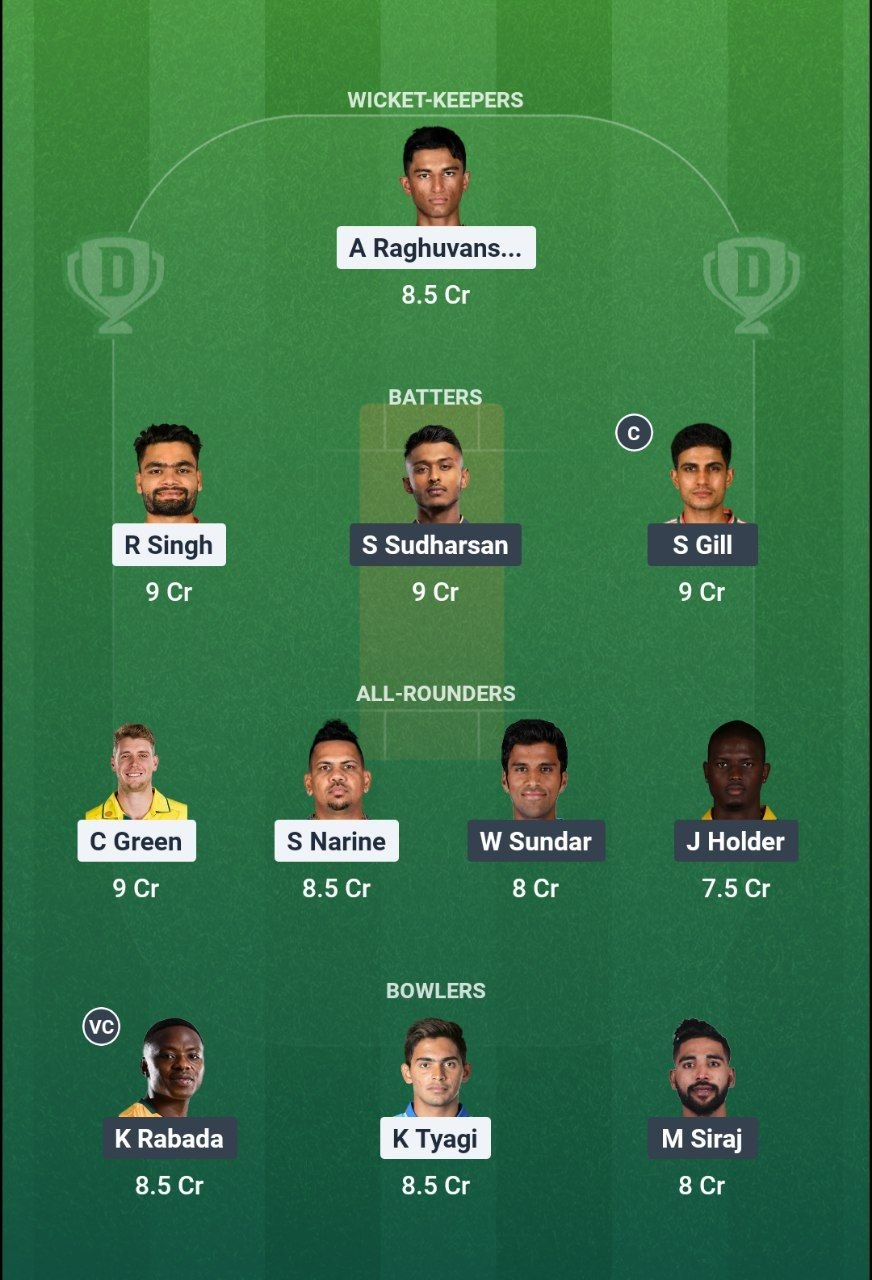 KKR vs GT Match 60 Dream11 Team