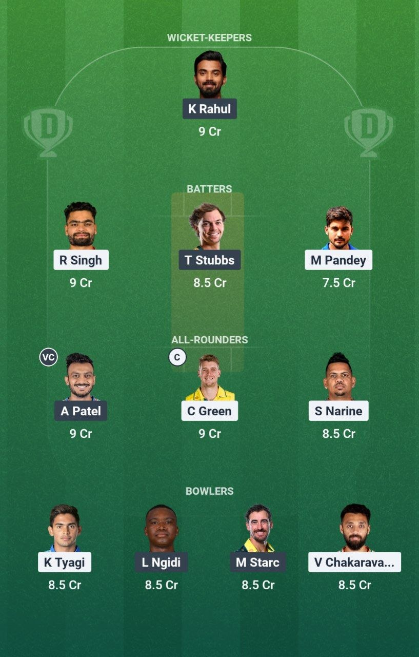 KKR vs DC Match 70 Dream11 Team