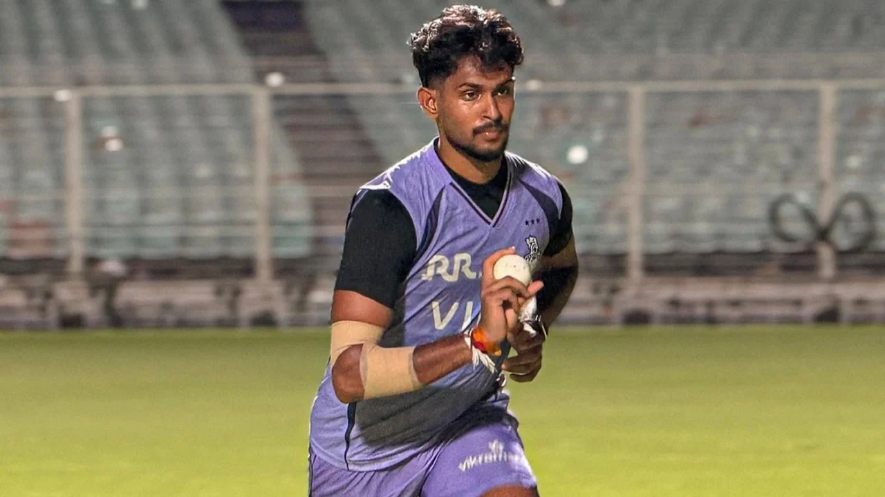 Matheesha Pathirana bowling in the nets during KKR training for IPL 2026