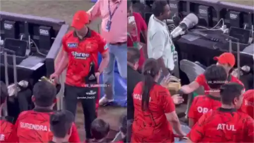 Abhishek Sharma in tears giving his match award to his father in an emotional moment after SRH beat RCB IPL 2026 at Rajiv Gandhi International Stadium Hyderabad