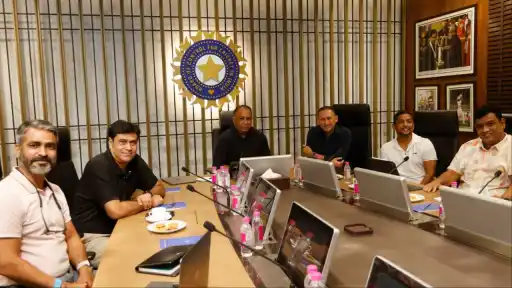 BCCI officials in a board meeting announcing the replacement of India's domestic 50-over tournament with a new T20 competition