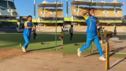 MS Dhoni bowling in CSK nets session ahead of CSK vs LSG IPL 2026 — viral practice video