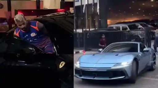 Hardik Pandya Ferrari 12Cilindri new blue colour viral video MI vs RR IPL 2026