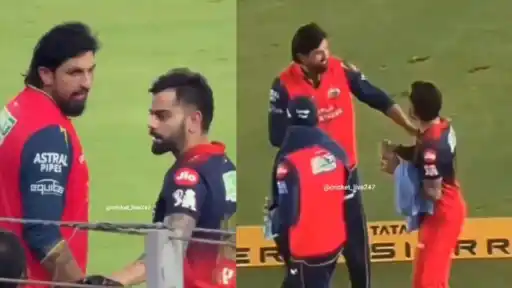 Ishant Sharma playfully pushes Virat Kohli during GT vs RCB clash